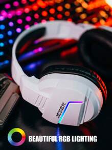 GX30 白色有线游戏耳机，带背光、重低音、可旋转麦克风、3.5mm 插孔 - 白色 - 查看 5