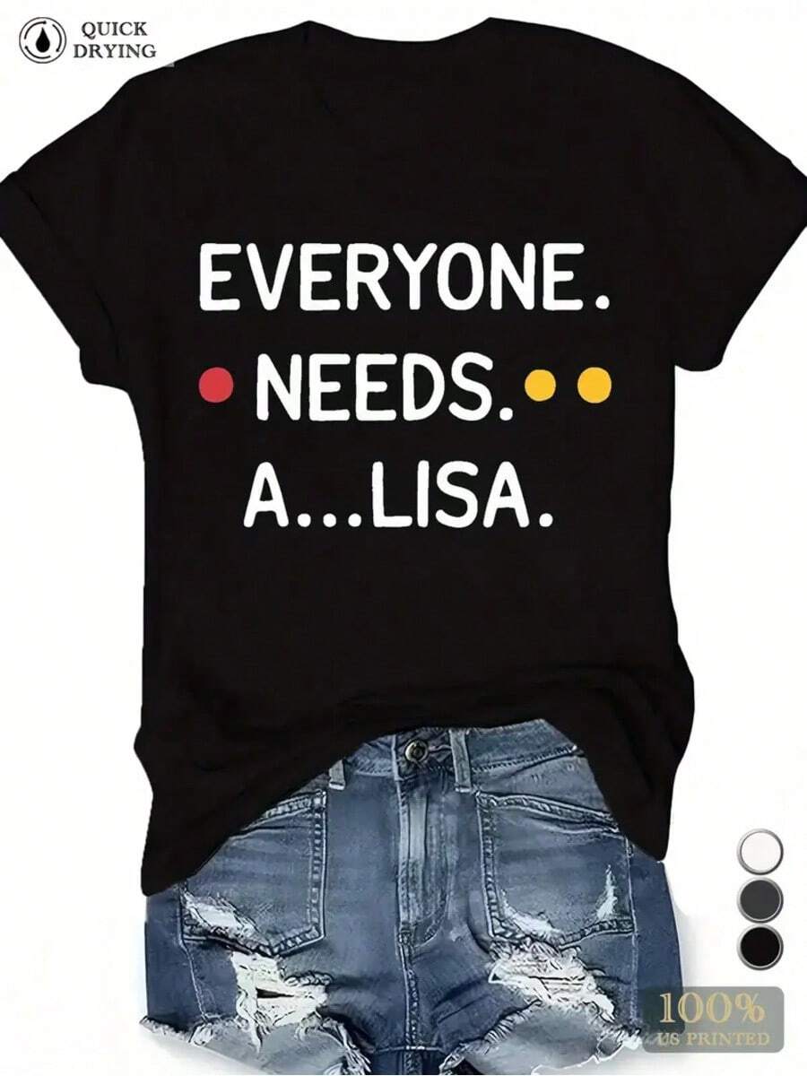 EVERYONE NEEDS A LISA Women's Plus Size Sports Short Sleeve T-Shirt  100% Cotton - 黑色 - 查看 1