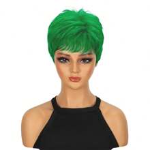 Peluca corta estilo pixie verde para mujer, peluca sintética de moda con gorra de red de rosa transpirable, versátil para el Día de San Patricio, festivales de música u Halloween