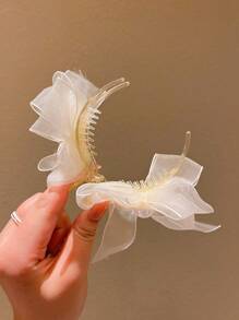 1 件织物蝴蝶结发夹，适合女孩日常佩戴，米色/粉色/紫色