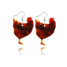 1 Pair Cute Rooster & Hen Realistic Print Lightweight Acrylic Earrings For Women, Easter Holiday Vibe
