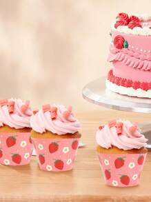 6 件草莓主题纸杯蛋糕包装纸、生日快乐派对婚礼宝贝派对性别揭秘派对纸杯蛋糕装饰包装纸、草莓主题派对装饰、蛋糕纸边框、蛋糕装饰 - 草莓 - 查看 6