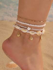 5pcs/Set Bohemian Shell, Starfish, Butterfly, Heart Pendant Anklet Set For Women