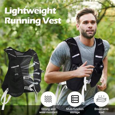Hydration Running Vest Backpack(Only Backpack Without Bladder), Lightweight 5L Running Backpack, Camel Hydration Backpack Water Backpack, Breathable, Adjustable, Reflective Running Hydration Vest, For Cycling, Race, Hiking Sport Bag For Sports For Fitness For Exercise Large Capacity Travel Bag For Vacation For Women For Men Travel Essential Durable For Running For Hiking