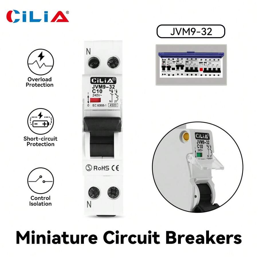 CILIA CILIA Interruttore automatico miniaturizzato 4 pezzi, DPN 1P+N 220V 1 modulo, 4,5KA 30MA C6/10/16/20/25/32