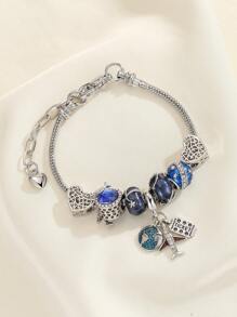 1pc Creative Star Space & Globe Beaded Bracelet, Fashionable Luxury Charm World Travel Souvenir Gift