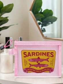 Mesh Large-Capacity Portable Cosmetic Bag With Cartoon Pattern, College Style Charger Storage Bag, Air Cushion Storage Portable Storage Bag, Cosmetic Bag, Cosmetic Storage Bag, Skin Care Product Bag, Travel Essentials, Dormitory Supplies