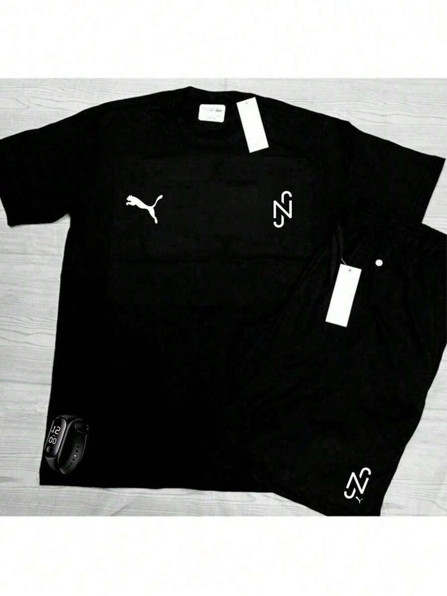 Conjunto Camiseta Algodão Shorts Leve Para Caminhada Fitness Praia Academia Treino Com Relógio Digital Premium Presente de Natal Festas Final de Ano