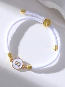 1PC Classic Black A-Z 26 Initial Black Pull-Out Bracelet Women's Simple Casual Style Fashion Charm Jewelry