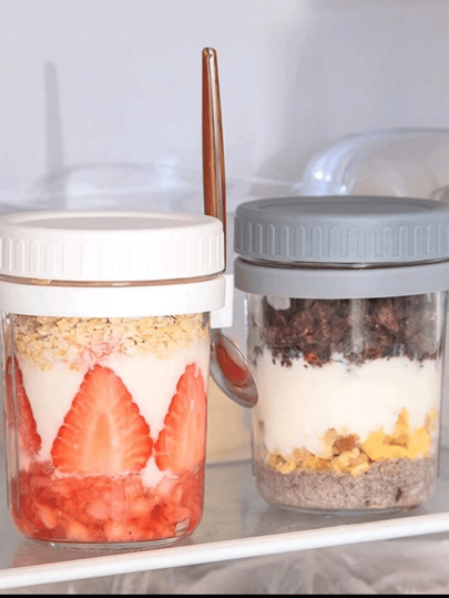 1/2pcs Overnight Oats Jars With Spoon And Lid, 16oz Sealed Oatmeal Container With Measurement Marks, Mason Jar With Lid, Glass Food Storage Containers With Lid And Spoon - Perfect For Overnight Oats, Cereal, Salad And More