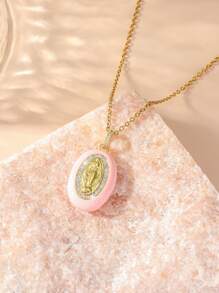 1pc Boho-Chic Oval Pendant Religious Goddess Dripping Glaze Necklace,Multicolors Pendant To Choose,Idea Gifts For Women,Perfect For Formal Occasions,Everyday Wear,And As A Thoughtful Present