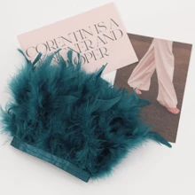1 Yarda/1 Pieza Recorte de tela con plumas de pavo esponjosas de estilo clásico, accesorios de manualidades hechos a mano y coloridos, adecuado para Halloween, fiestas, bodas, disfraces, bolsos, tocados, decoración de mangas