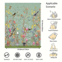 1 pièce Couverture en flanelle imprimée de fleurs et d'oiseaux créative, couverture douce et chaude confortable pour canapé pour toutes les saisons, bureau, lit, couverture de voyage - Multicolore - Voir 14