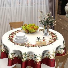 1pc White Small Flower Design Round Tablecloth,Polyester Table Cover - Perfect For Spring Theme Home Kitchen Dining Party Decoration And Room Decor,Spring And Summer Decoration