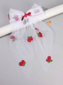 1pc Strawberry Hair Bows Girls Large White Mesh Hair Bow Apple Cherry Hair Clips Elegant Big Tull Alligator Clips,Wedding Party Hair Accessories