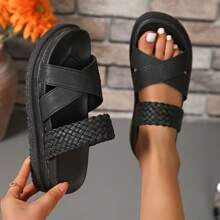 Women's Wedge, Woven, Plus Size, New 2025 Export, European And American Style, Thick Sole Slippers, Suitable For Any Occasion