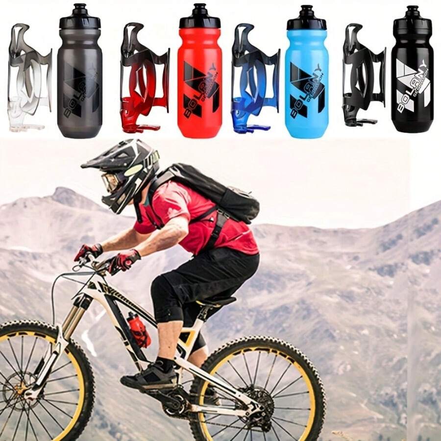 2pcs/Set Cycling Water Bottle + Bottle Cage, Mountain Bike Cycling Water Bottle 610ml, Gradient Bottle Cage, Multi-Colour Gradient, Outdoor Sports Portable Water Bottle Cycling Mug Large Capacity Squeeze Out Water