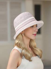 1pc Elegant Bow Decor Casual Two-Tone UPF Sun Hat, Breathable Bucket Hat For Spring/Summer/Autumn