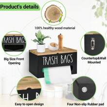 Farmhouse Wooden Grocery Bag Holder And Dispenser, Wall Mounted Plastic Bag Holder And Dispenser With Extra-Wide & Easy-Access Openings, Garbage Bag Dispenser Anti-Fingerprint Rustic Finish Bags Saver - màu đen - Xem 4