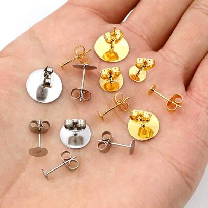 50-100pcs Stainless Steel Gold Color Earring Studs Blank Post Base Pins With Earring Stoppers Back DIY Earrings Jewelry Findings