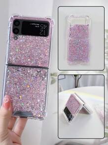 1 pieza Funda de teléfono con resina epoxi, brillo y lentejuelas compatible con Galaxy ZFlip3/ZFlip4/ZFlip5/ZFlip6 Teléfonos plegables, resistente al agua, a los golpes y a los arañazos