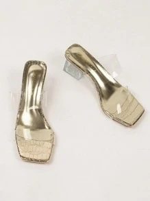 Women's Chunky High Heel Sandals, Casual Transparent Strap High Heels, Square Toe Summer Dress High Heels