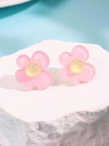 1 Pair Colorful Dopamine Acrylic Flower Stud Earrings, Minimalist Fresh Style Jewelry For Women, Fashion Versatile Party Accessory