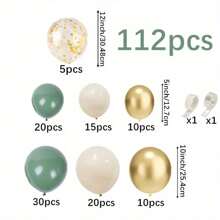 112pcs Elegant Balloon Arch Kit - Green, Sand, White & Golden With Golden Confetti For Weddings, Engagements, Anniversaries, Bridal Showers, Youngsters Showers & Birthdays