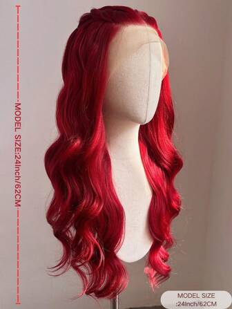 SALLYWELL 红色长波浪蕾丝前假发 - 180% 密度，13x4 高清透明蕾丝，耐热合成纤维，女士无胶假发，美容增强 | 大胆造型假发 | 丰盈假发，合成蕾丝前假发