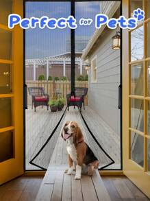 1pc Heavy Duty Magnetic Screen Door With Full Frame Hooks And Rings, Polyester Mesh Curtain, Fresh Air Circulation, Easy Pet Access, Child Friendly, Pest-Resistant, Fits 38x82 Inch Door