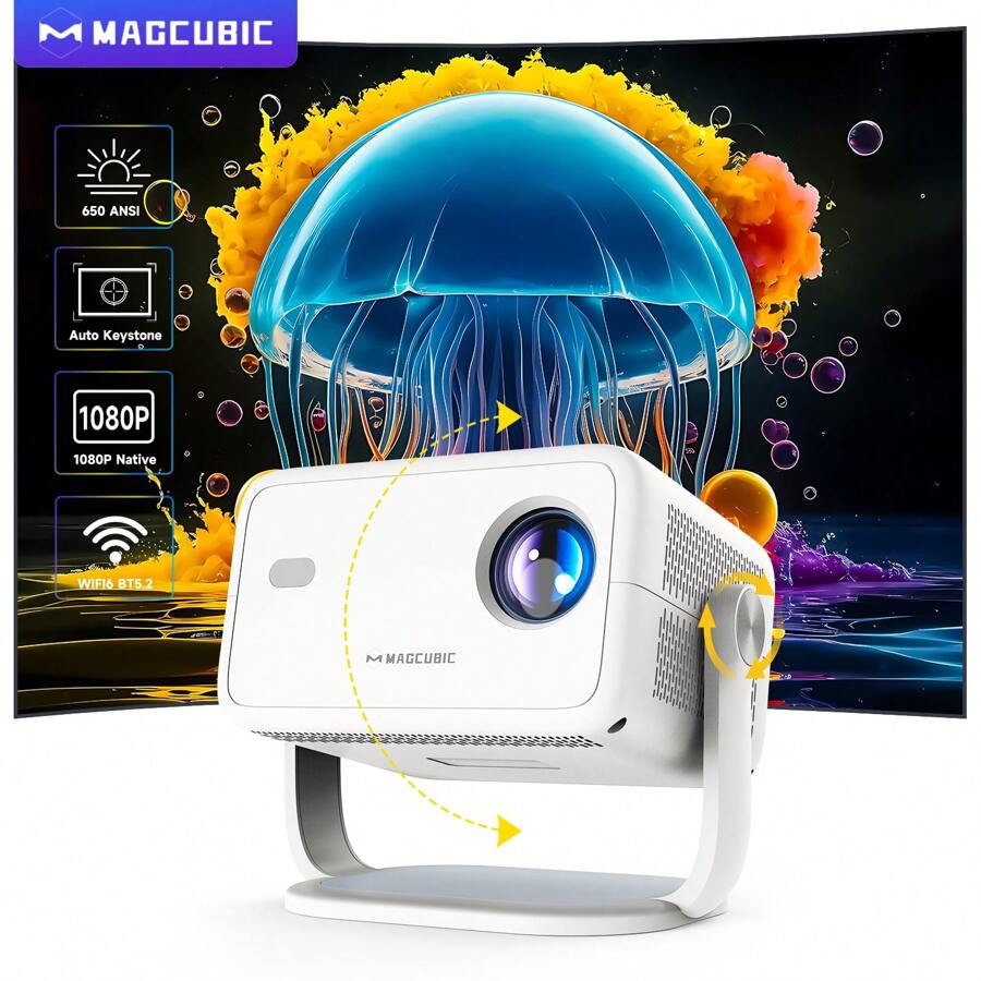 Proyector Magcubic Native 1080P 650ANSI 4K Android 11 L018 Proyector portátil desmontable de 360° con corrección automática de la inclinación, Wifi6, Wireless e5.2, Enchufe de EE. UU.