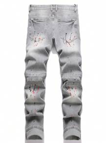 Men's Slim Fit Jeans Ripped Skinny Jeans For Men, Fashion Biker Jeans Stretch Moto Cargo Denim Pants - Grey - View 2