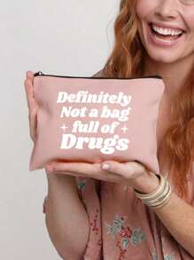 涤纶纤维字母印花拉链女士化妆包，收纳袋，化妆包印有“绝对不是一个装满”字母的包，送给情侣和家庭的好礼物，大学宿舍化妆品收纳学校用品旅行必需品化妆包节日必备化妆包小袋化妆品收纳袋节日冬季豹纹腊肠狗女士礼物 - 彩色 - 查看 15