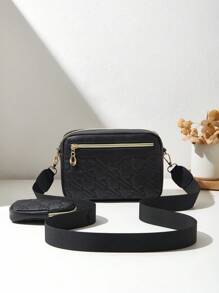 Women's Quilted Small Square Shoulder/Crossbody Bag - Black - View 2