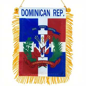 1 pièce Mini drapeau suspendu du drapeau de la République dominicaine - Mini bannière de drapeau et décoration de rétroviseur de voiture - Drapeau suspendu frangeé de la Dominique avec ventouse, décoration d'anniversaire, décoration de fête, décor de fond de mariage