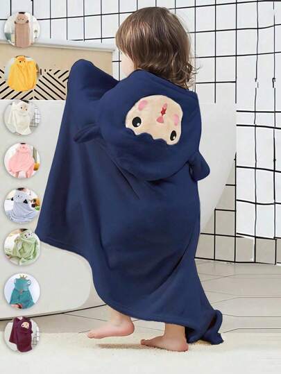 珊瑚绒柔软吸水卡通婴儿浴袍，带帽设计，适合游泳，有 70x140cm 和 90x150cm 两种尺寸可供选择