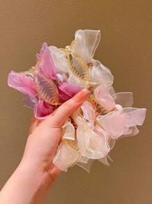 1 件织物蝴蝶发夹，适合女孩日常佩戴，米色/粉色/紫色 - 白色 - 查看 3