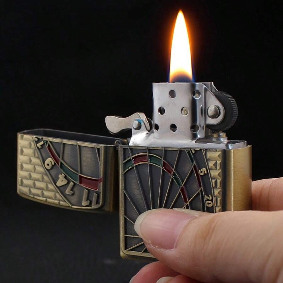 2pcs  Metal Relief Craft Kerosene Lighter Personalized Retro Grinding Wheel Cigarette Lighter, Refilled Antique Lighter, Candle Outdoor Hiking Equipment (No Butane Gas)