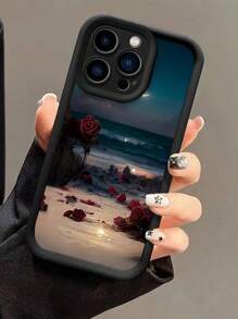 1 pièce Coque de téléphone antichute en TPU à bord épais avec texture de rose. Compatible avec les séries Apple : iPhone 16/16 Pro Max/16 Pro/16/16 Plus 11, 15 Pro Max, 14 Pro Max et les séries Galaxy, Sam/Honor, X7B, X8B/S24/S24U/23U/A55/A54/A13/A14 - Noir - Voir 2