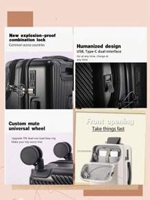 1pc Premium Solid Red Front-Opening Suitcase, Small 20-Inch Lightweight Spinner Travel Luggage With Combination Lock, Multi-Function Carry-On, Convenient And Fashionable For Modern Travelers. Available In Black, Silver, White, Red. - Burgundy - View 8