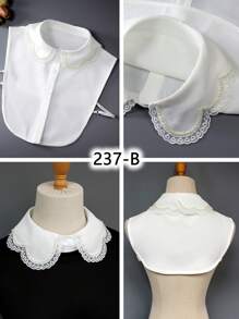 1 pezzo Maglia da donna con colletto a fiori decorati con perline, orlo a volant a quadri, adatta come strato base sotto maglioni e Maglietta, per primavera, estate, autunno e inverno - Multicolore - Visualizzare 7