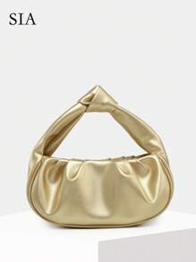 1 件复古勃艮第褶皱云形手提包，适合约会、街头、派对