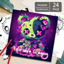 1 pieza, 7,9*7,9 pulgadas, Libro para colorear para adultos con tema lindo y espeluznante, regalo perfecto para familia y amigos en cumpleaños, Navidad, Halloween y otras fiestas, excelente para aliviar el estrés, 24 páginas, impresión de una sola cara (diseño original), de vuelta a la escuela, útiles escolares