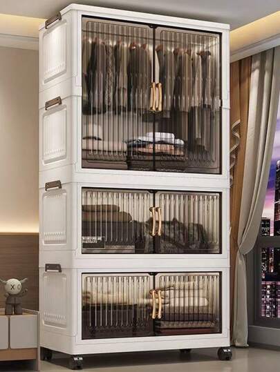 5/4/3/2/1 Layer Easy Assemble Wardrobe Closet, Portable Plastic Clothes Storage Cabinet For Home/Rental Room, Children