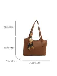 Fashionable And Simple Solid Color Letter Printed Shoulder Tote Bag With Scarf, Suitable For Shopping, Wallets, Shopping, Young Women, College Students, Newcomers, White-Collar Workers. They Are Very Suitable For Offices, Universities, Work, Business, Commuting, Outdoor Activities, Travel, And Outings