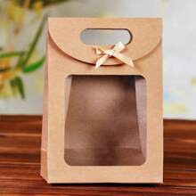 1/10/20pcs Simple & Stylish Flip-Cover Bowknot Transparent Packaging Bags, Gift Bags, Butterfly Decor, Flower Packaging Display Bags, Flip Cover Gift Bags, Adhesive Transparent Window, Small Brown/White Gift Bags, Suitable For Home Storage, Holiday Gifts, Office, Wedding Favors, Great For Gifts To Girlfriends, Friends, Teachers, Leaders, Elders
