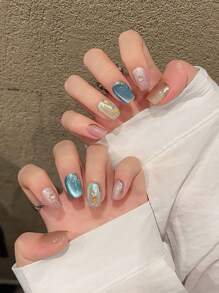 10pcs Set Handmade Rainbow Bubble Colorful Cat Eye Glass Bead Pendant, Elegant Summer Fashion Versatile Accessories Press On Nails - Multicolor - View 3