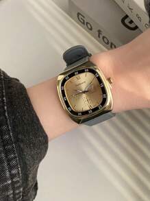 1 pieza Reloj de pulsera cuadrado de cuarzo con correa de silicona marrón, estilo casual unisex, elegante y de negocios, para uso diario, rojo/negro/verde/gris/marrón - Unitalla - Ver 16