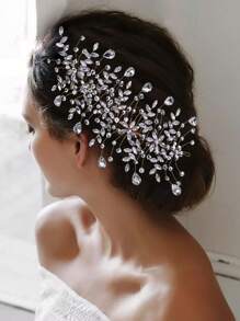 1pc Handmade Sparkling Rhinestone Bridal Hair Comb, Women Side Headpiece Wedding Party Hair Decor - A - View 7