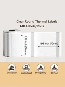 1 Roll 3/4/5cm Transparent Round/Square Thermal Labels, Self-Adhesive Thermal Label Paper, Barcode/Address/Mail/Logo/Business/Thank You Labels, Compatible With Phomemo M100/M200/M210/M110/M120/M108/P50/P80/P1/P2 Label Printers